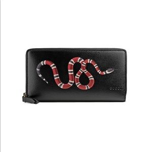 Gucci Kingsnake Print Leather Zip-Around Wallet